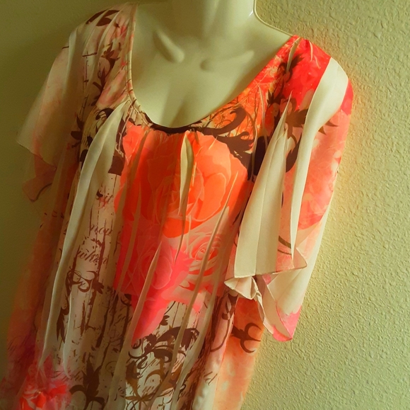 Cato Top Pink Floral Airbrush Peplum Hem Size 26/28W NWOT - Picture 5 of 15